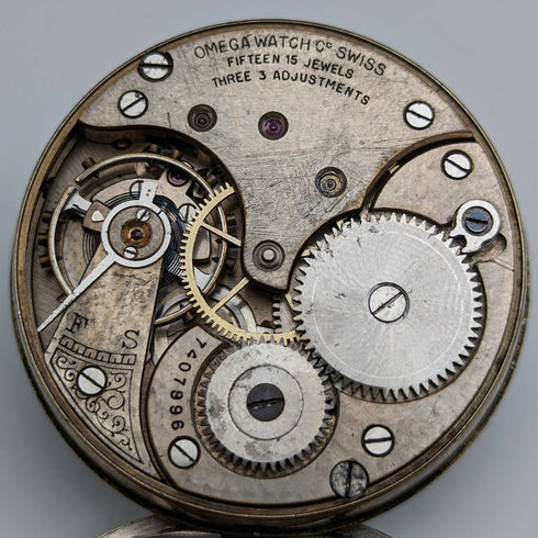 1920 年左右古董歐米茄懷錶銀邊鐵路表做工精良